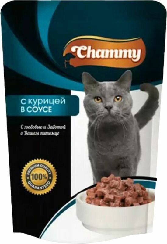 Влажный корм Chammy для кошек, курица, кусочки в соусе, пауч, 100 г - фотография № 1