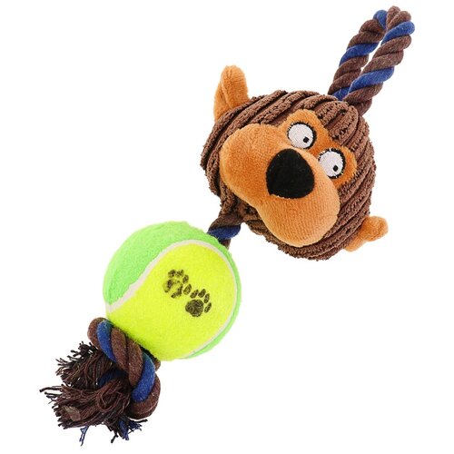 фото Игрушка для собак 3-в-1 "обезьяна": канатная, мягкая с пищалкой, войлочный мяч, 30 см 3595201s пижон