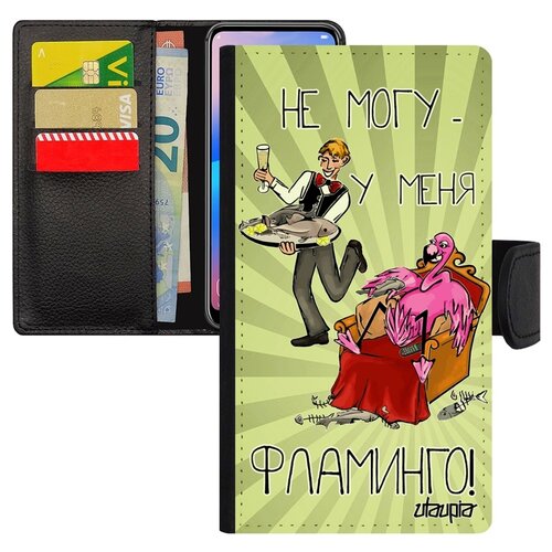 фото Чехол книжка на смартфон iphone xs, "не могу - у меня фламинго!" карикатура юмор utaupia