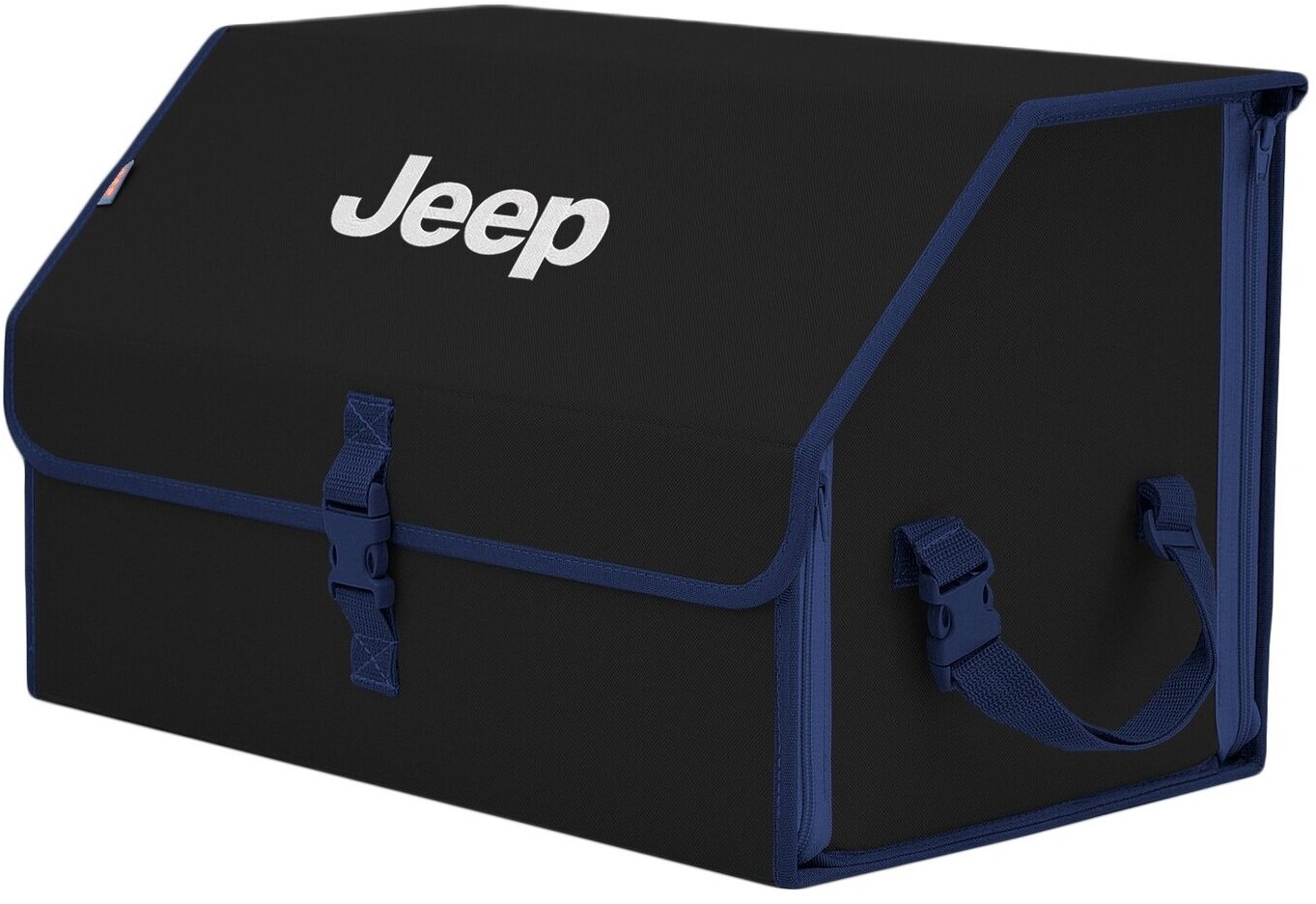 Органайзер-саквояж в багажник "Союз" (размер L). Цвет: черный с синей окантовкой и вышивкой Jeep (Джип).