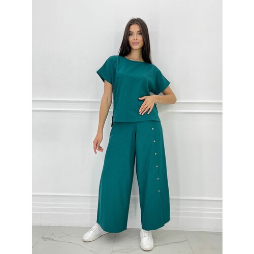 Костюм ЛенаРа, футболка и брюки, стильбохо, оверсайз, пояс на резинке, размер 56, зеленый