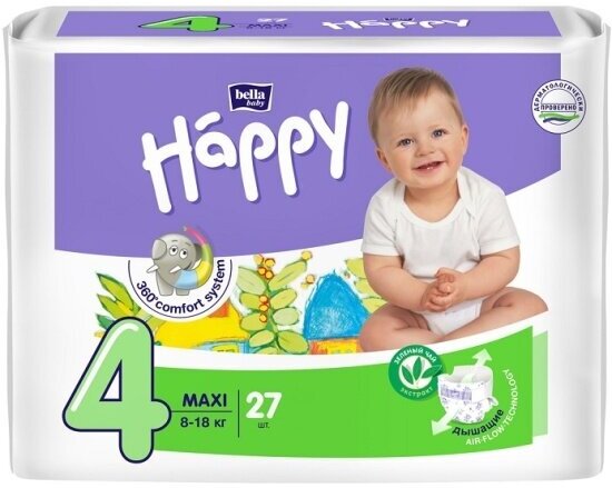 Подгузники Bella Baby Happy Bella (Бэлла) Baby "Happy Maxi" (8-18 кг) 27 шт