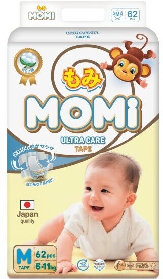 Подгузники Momi Ultra Care M (6-11 кг) 62 шт