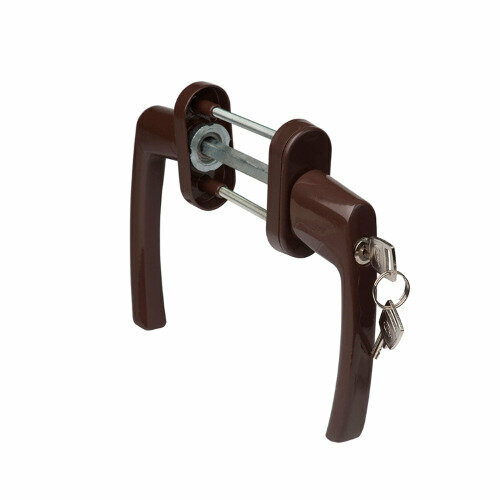 Ручка для пластиковых дверей двухсторонняя с ключом коричневая широкая-широкая
