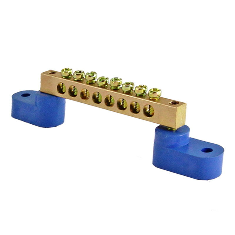 фото Шина "N" нулевая на двух угловых изоляторах 100А, 6х9мм (8 отв.)