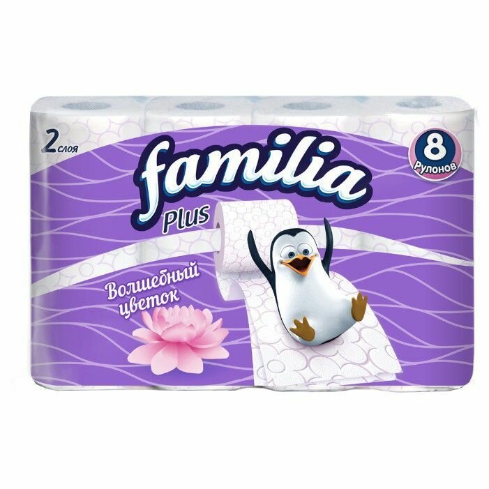 Туалетная бумага Familia Plus Волшебный цветок 8 рул.