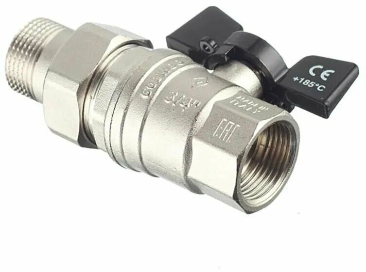 Кран шаровый Bugatti Oregon 03220 Ду 20 (3/4") муфтовый (ВР/НР) латунь, с накидной гайкой 9.6 см. 1 шт — фото 1