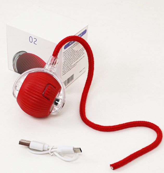 Мяч-игрушка для кошек, крутящийся, с автоматическим движением и хвостиком, USB зарядка, цвет: красный — фото 1