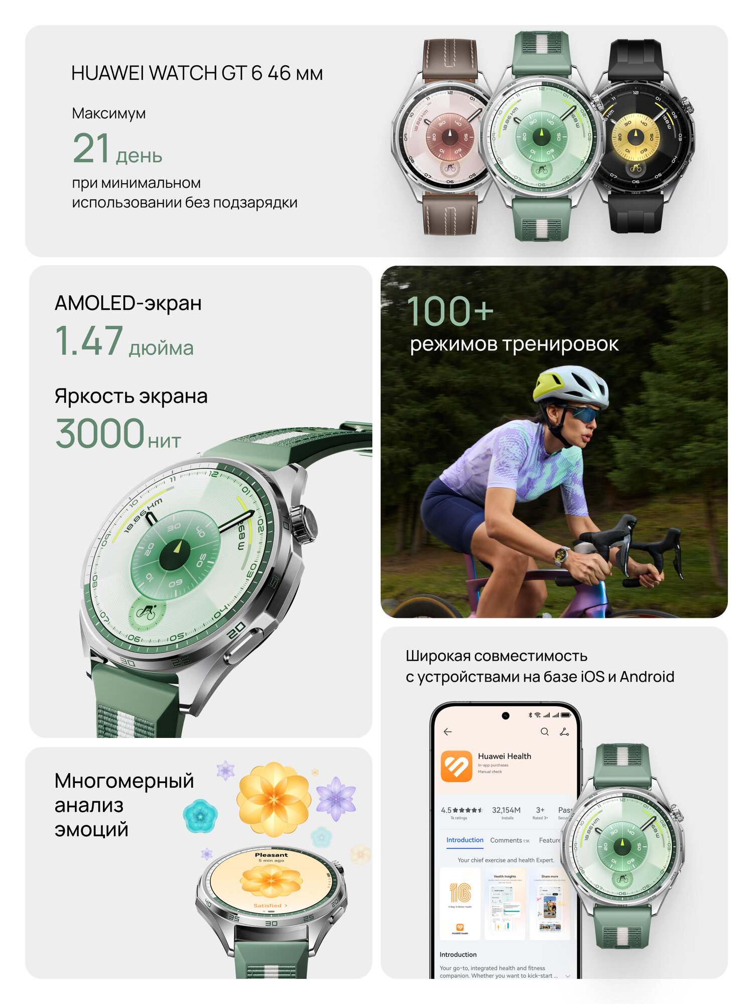 Смарт часы HUAWEI WATCH GT 6 46 мм Серый, AMOLED экран 1,47' — фото 1