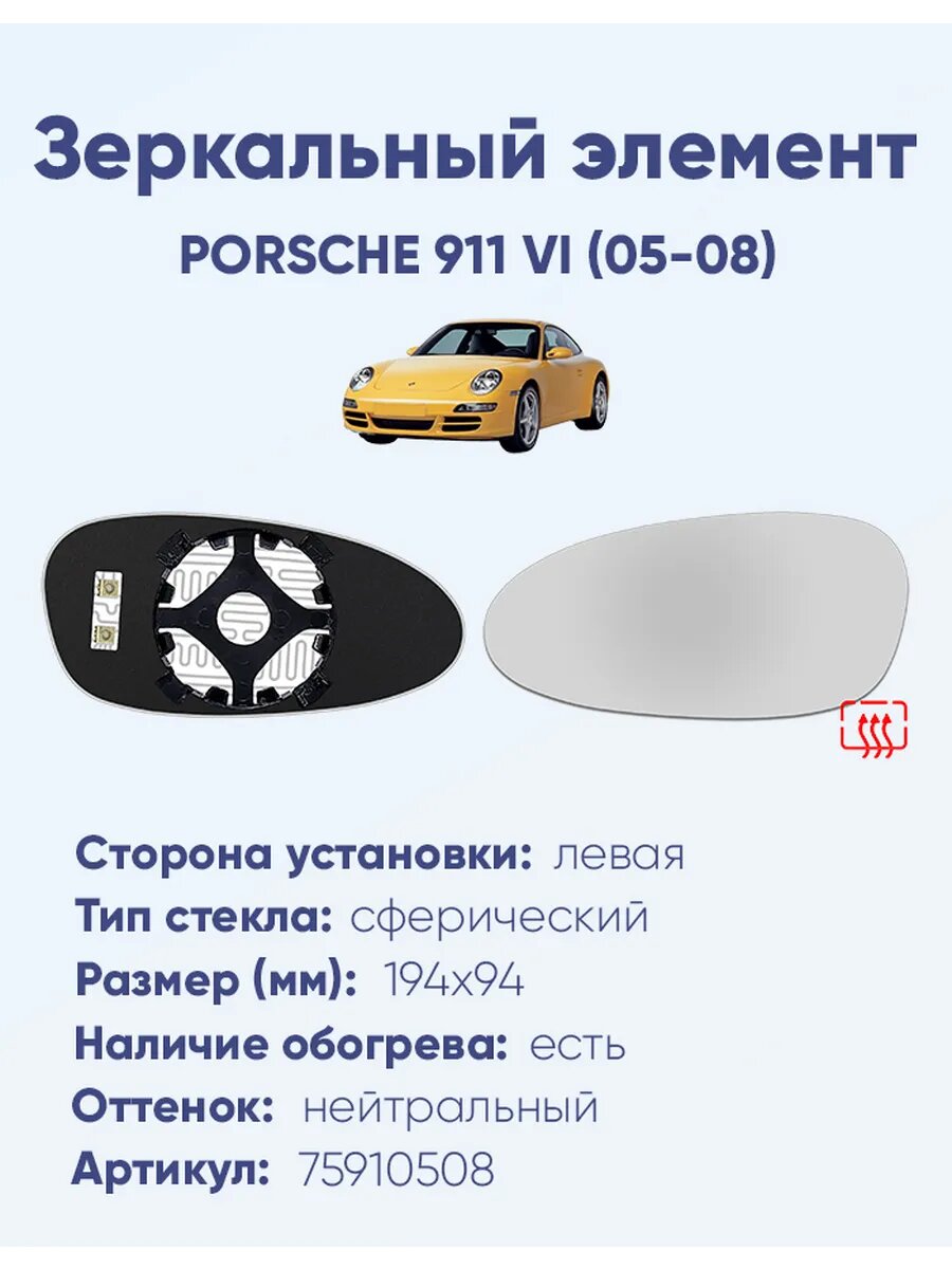 Зеркальный элемент левый PORSCHE 911 VI (05-08)A75910508