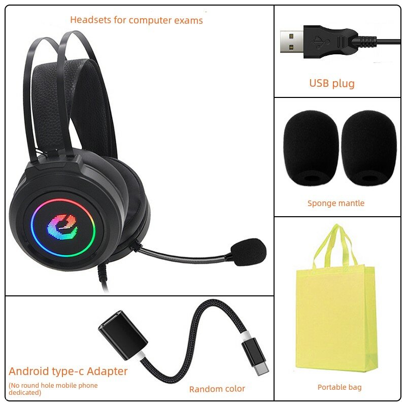 Черная USB-гарнитура с адаптером USB-C для компьютера и мобильного телефона, экзамен, диалог с человеком, модель A-Style