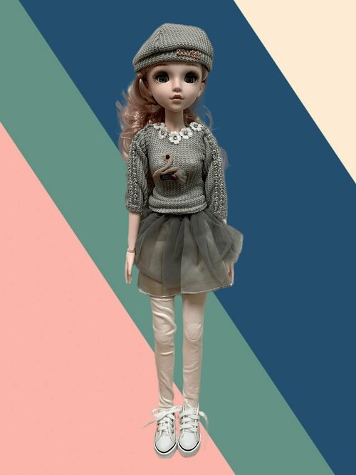 Кукла Китай Шарнирная, 60 см, в серой кофте и юбке, подарок для девочки