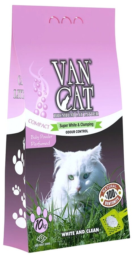 Van Cat Комкующийся наполнитель без пыли с ароматом Детской присыпки, пакет (Baby Powder)UNRI004, 10 кг - фотография № 3