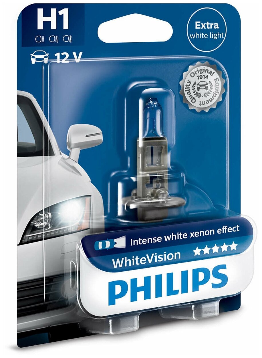 Лампа автомобильная галогенная Philips White Vision 12258WHVB1 H1 55W P145s