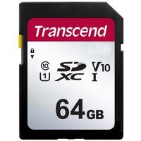 Карта памяти SDXC UHS-I U1 Transcend 300S 64 ГБ, 100 МБ/с, Class 10, TS64GSDC300S, 1 шт, переходник без адаптера