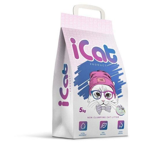 iCat впитывающий наполнитель для кошачьих туалетов, с ароматом лаванды 5 кг