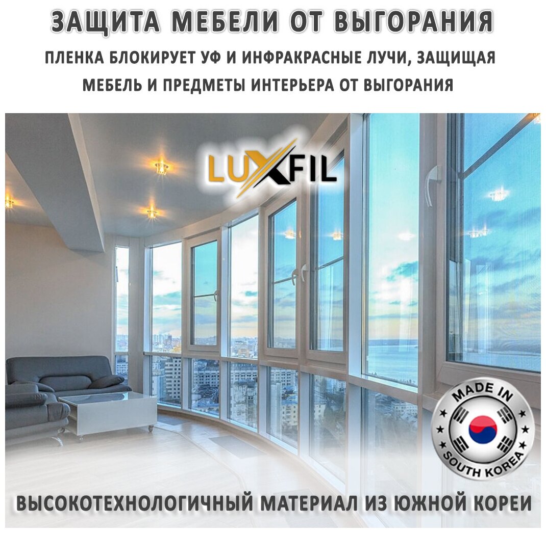 Пленка зеркальная, Солнцезащитная пленка для окон R BLUE 15 LUXFIL (голубая). Размер: 152х300 см. Толщина: 56 мкм. - фотография № 17