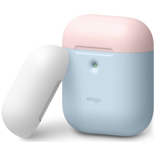 Чехол Elago для AirPods wireless Silicone DUO Blue с крышками Italian Rose и Pastel Blue