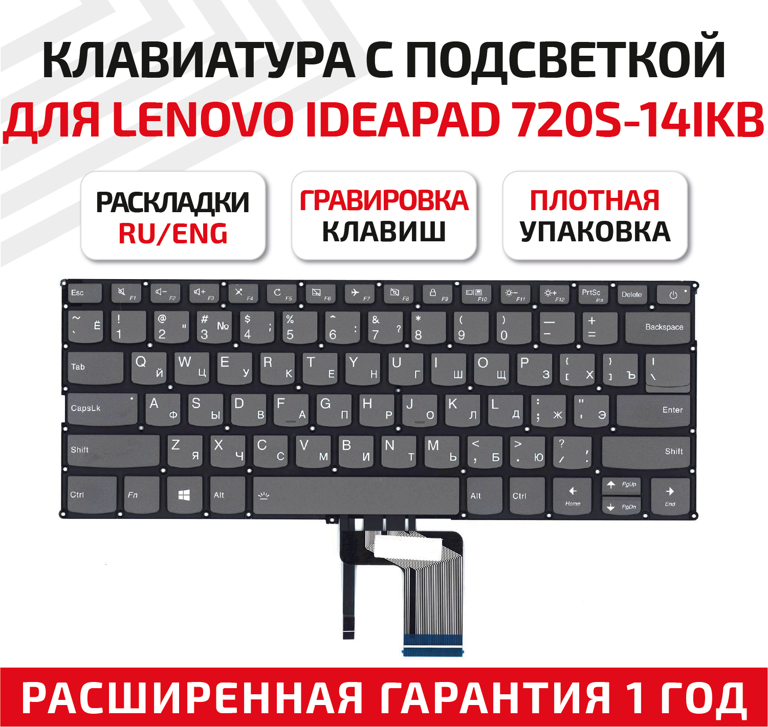 Клавиатура (keyboard) SN20M52042 для ноутбука Lenovo IdeaPad 720S-14IKB, черная с подсветкой