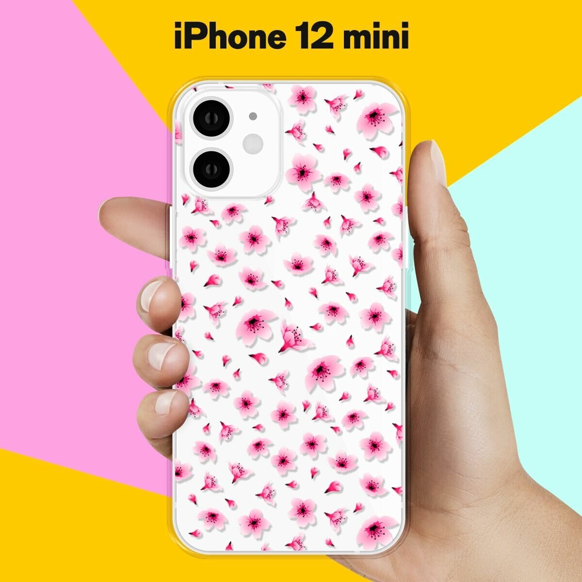 Силиконовый чехол Цветы розовые на Apple iPhone 12 mini