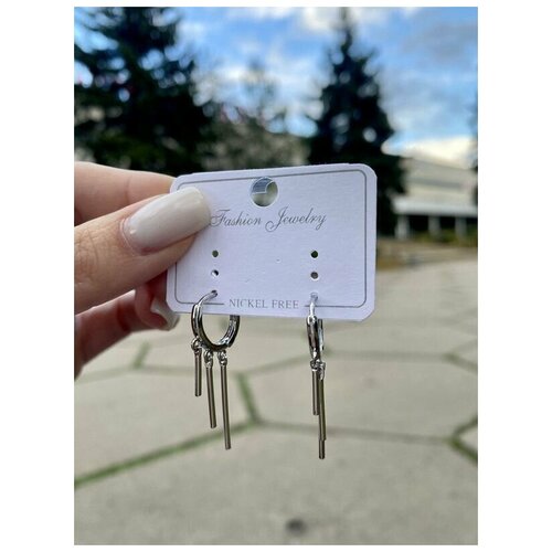 серьги колечки с подвесками палочки