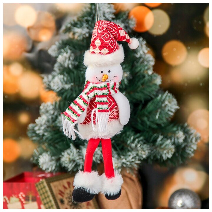 Зимнее волшебство Мягкая игрушка "Снеговик с узорами" 8х30 см, бело-красный
