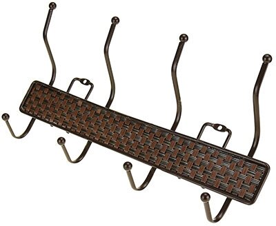 Вешалка-планка металлическая, окрашенная, 4 двухрожковых крючка, 32,5см, коричневый, вставка - искусственный ротанга (Китай) - фотография № 3