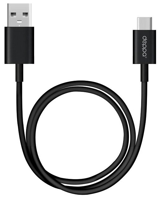 Дата-кабель USB A - USB Type-C, USB 3.0, 1.2м, черный, Deppa 72206