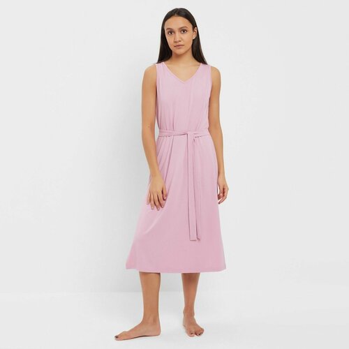 фото Сорочка minaku средней длины, застежка отсутствует, без рукава, пояс, размер 48, розовый