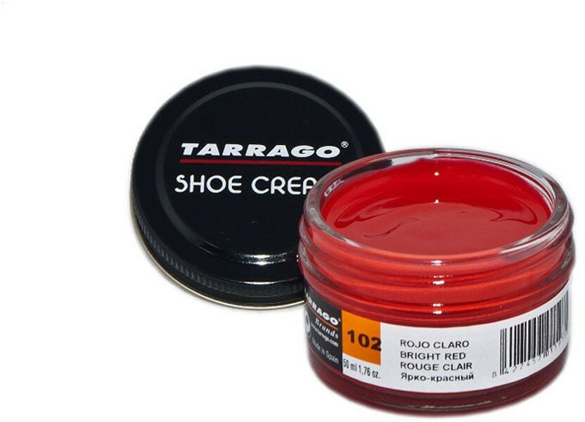 Крем для обуви Shoe Cream TARRAGO, цветной, банка стекло, 50 мл. (102 (bright red) ярко-красный)