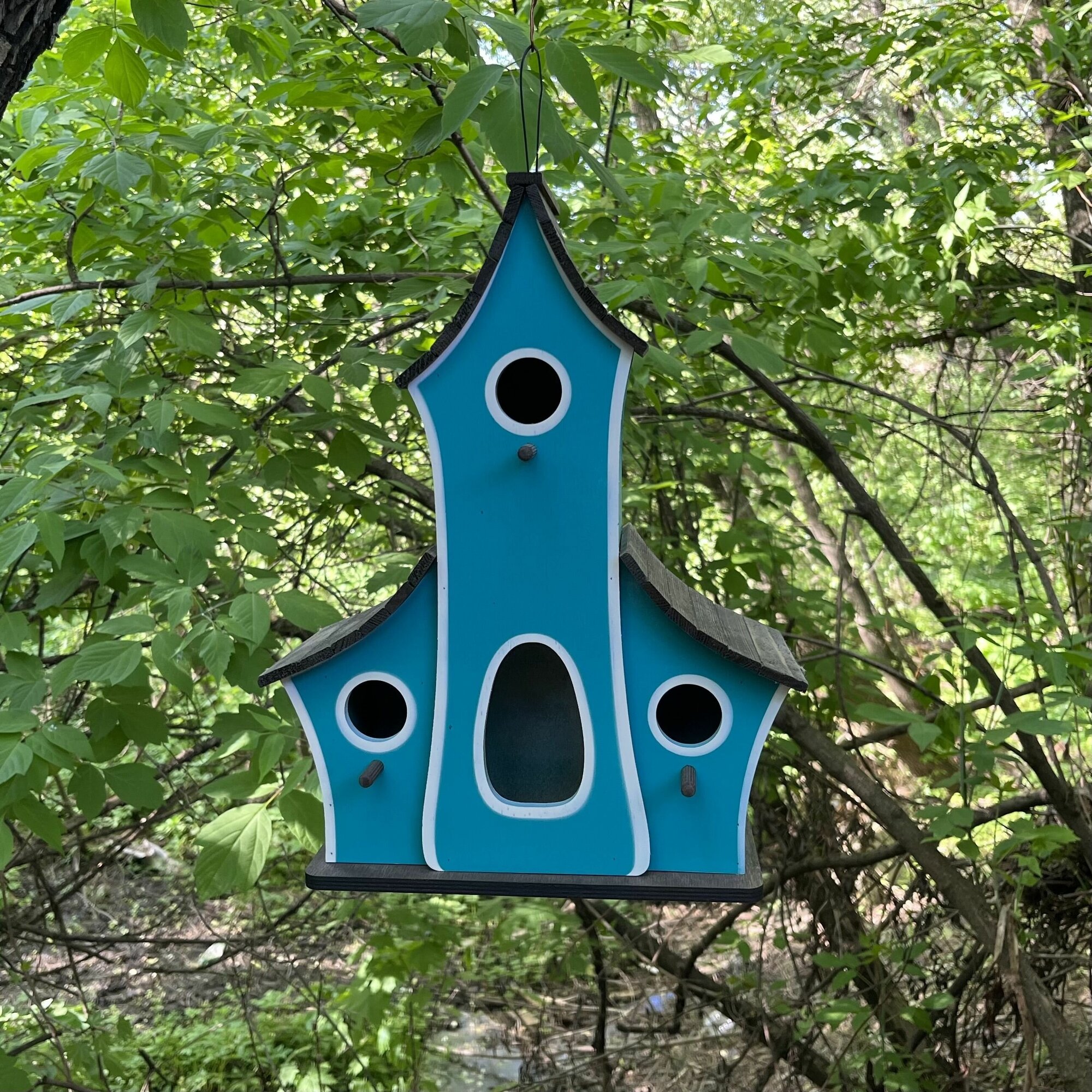 Деревянный скворечник для птиц PinePeak / Кормушка для птиц подвесная для дачи и сада, 300х380х150мм - фотография № 2