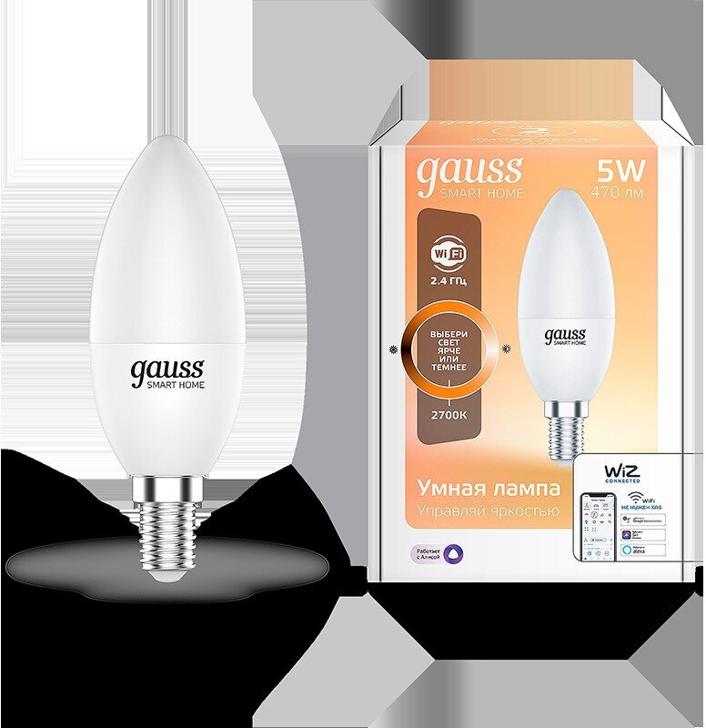 Умная лампа Wi-Fi Gauss Smart Home DIM E14 C37 5 Вт 2700К 1/10/40