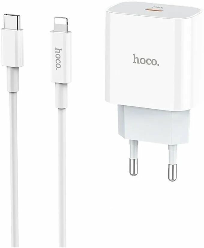 Зарядное устройство для телефона HOCO C76A Plus Speed source 1xUSB-C 3А PD20W QC3.0 + USB-C кабель Lightning 8-pin 1м (белый)