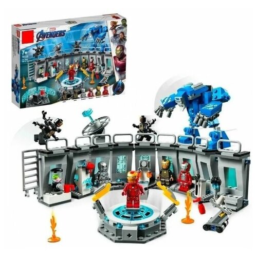 Конструктор Super Heroes Марвел Супергерои Лаборатория Железного человека 608 деталей 35см. / железный человек / 7 мини фигурок