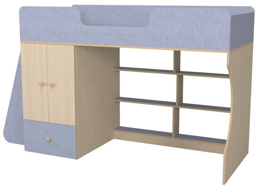 Кровать чердак Р445 Капризун 11 со шкафом лен голубой