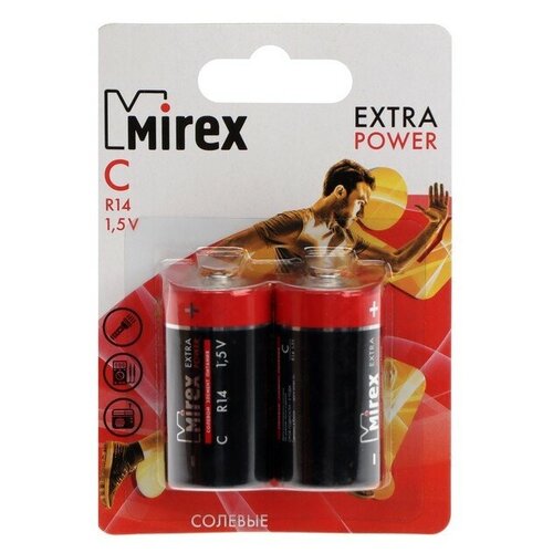 Батарейка солевая Mirex, C, R14-2BL, 1.5В, блистер, 2 шт. батарейки mirex батарейка алкалиновая mirex c lr14 2bl 1 5в блистер 2 шт