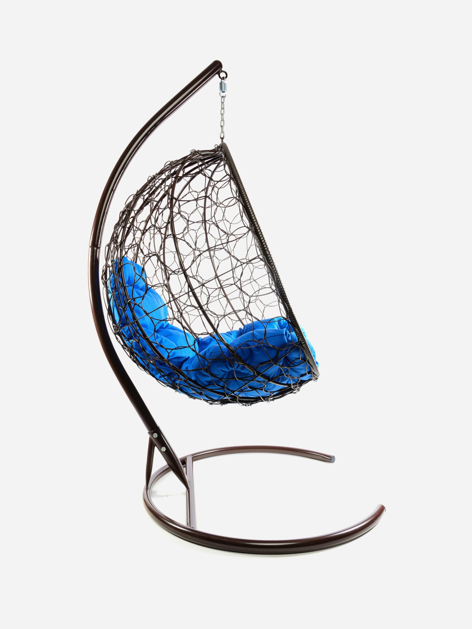 Подвесное кресло ротанг коричневое, синяя подушка - фотография № 9