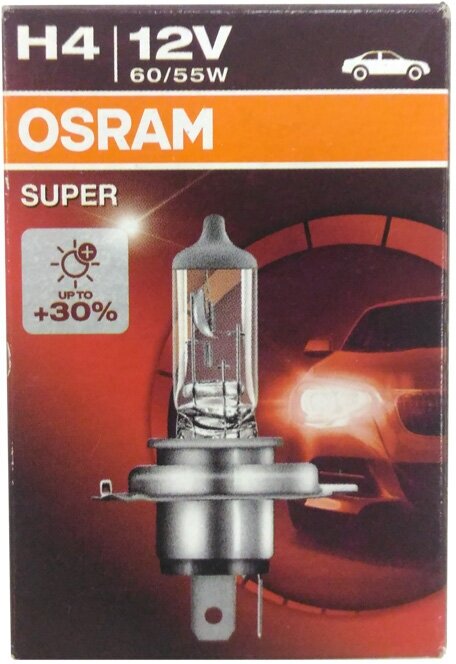 Лампа автомобильная галогенная OSRAM Super +30% 64193SUP H4 12V 60/55W P43t-38