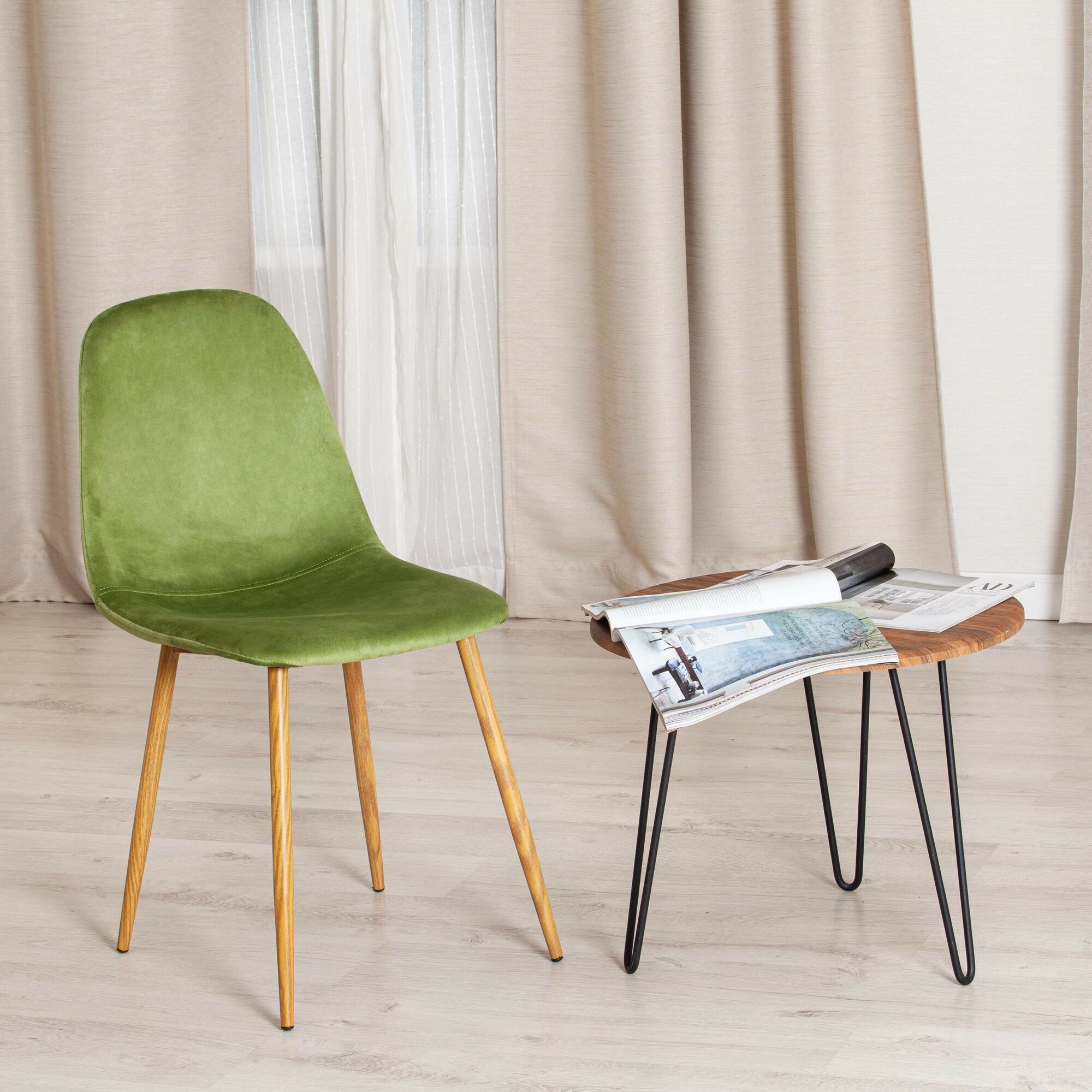 Стул BREEZE (mod. 4724) / 1 шт. в упаковке (19 610) TetChair вельвет/металл, 44 х 53 х 87 см, Green (зеленый) HLR54 / натуральный