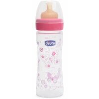 Chicco Бутылочка с соской из латекса Well-Being, средний поток, 250 мл boy/girl, с 2 месяцев, розовый