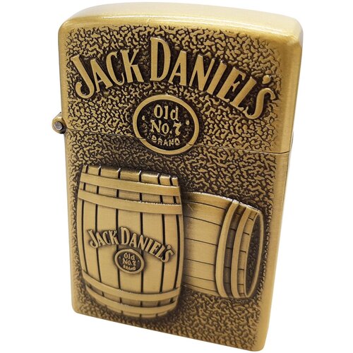 газовая многоразовая зажигалка подарочная бутылка jack daniels Зажигалка Джек Дэниэлс с бочками газовая, цвет бронза