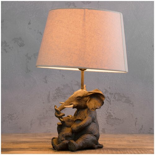 Настольная лампа с абажуром Table Lamp With 2 Elephants Crossing Trunks With Shade