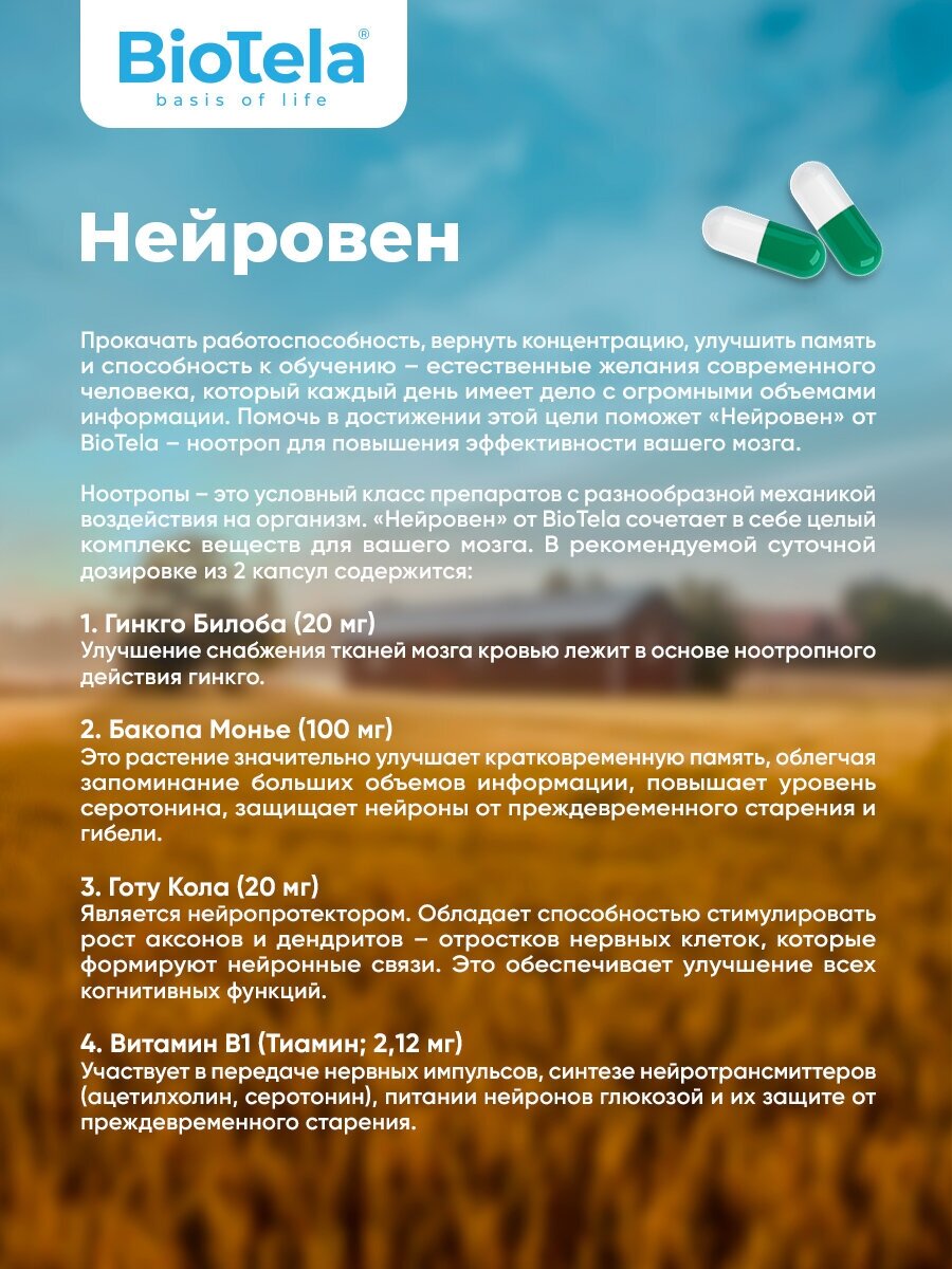 Нейровен, ноотроп 9-ти компонентный, 30 капсул — фото 1