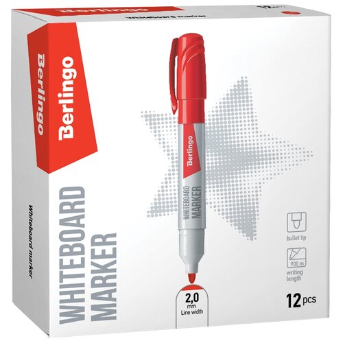 фото Berlingo набор маркеров для белых досок uniline wb200, красный, 2 мм, 12 шт.