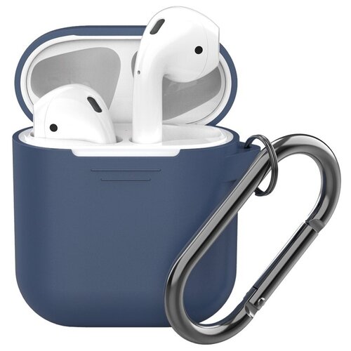 Чехол Deppa для AirPods с карабином, blue силиконовый шнурок deppa для airpods