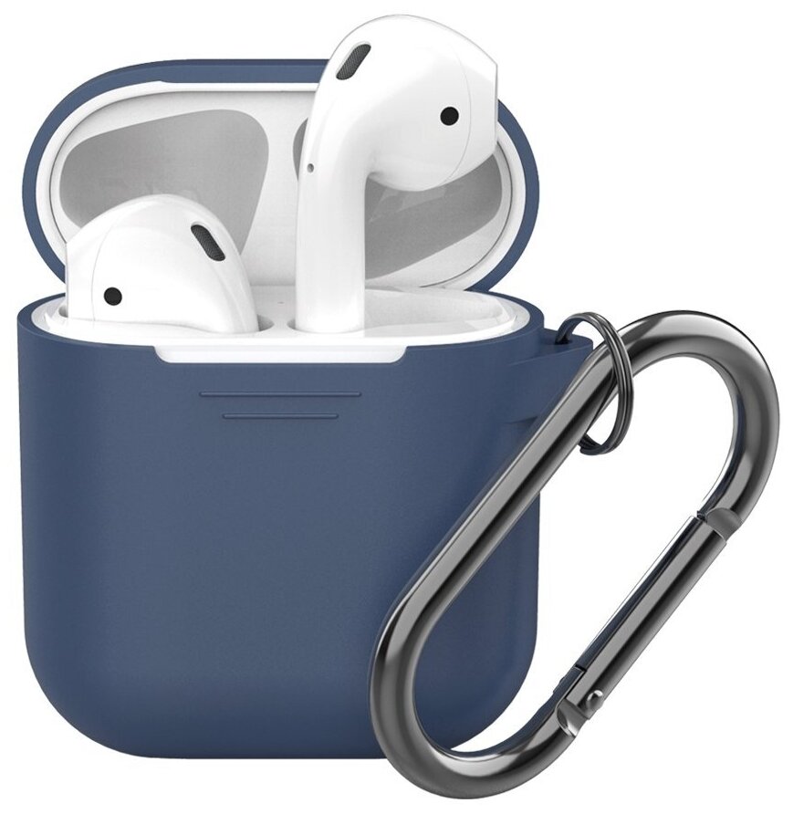 Силиконовый чехол Deppa для AirPods с карабином арт.47013 Синий