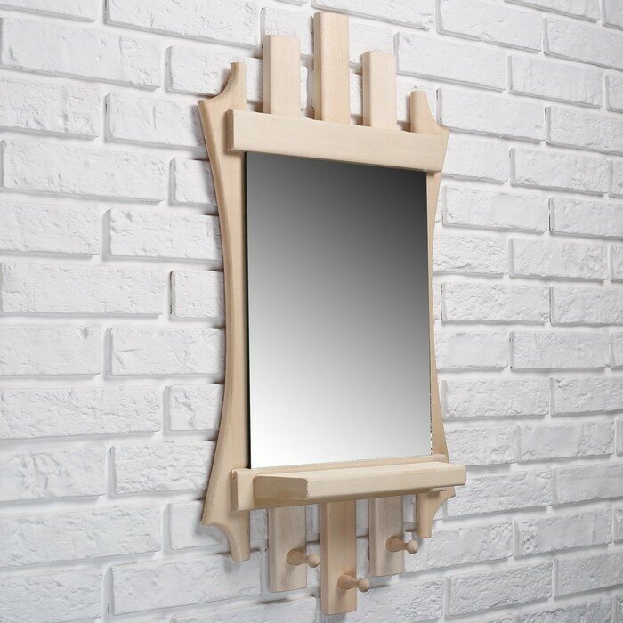 Зеркало "Резное Лесенка" с полкой 3 крючка, 75×40 см - фотография № 2