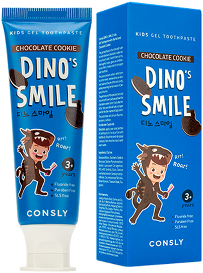 Детская гелевая зубная паста DINOs SMILE c ксилитом и вкусом шоколадного печенья, 60г, Consly