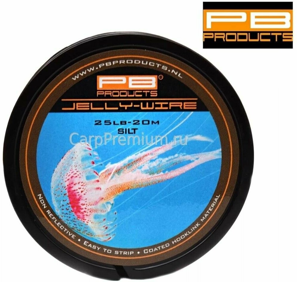 Поводковый материал в оболочке мягкий Серый PB Products - Jelly Wire Silt 11.4 кг / 25lb 20 м