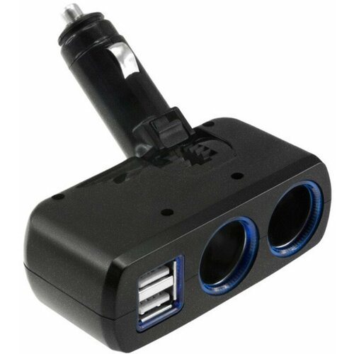 Разветвитель прикуривателя с подсветкой 1637 / 2 гнезда / 2 USB черный